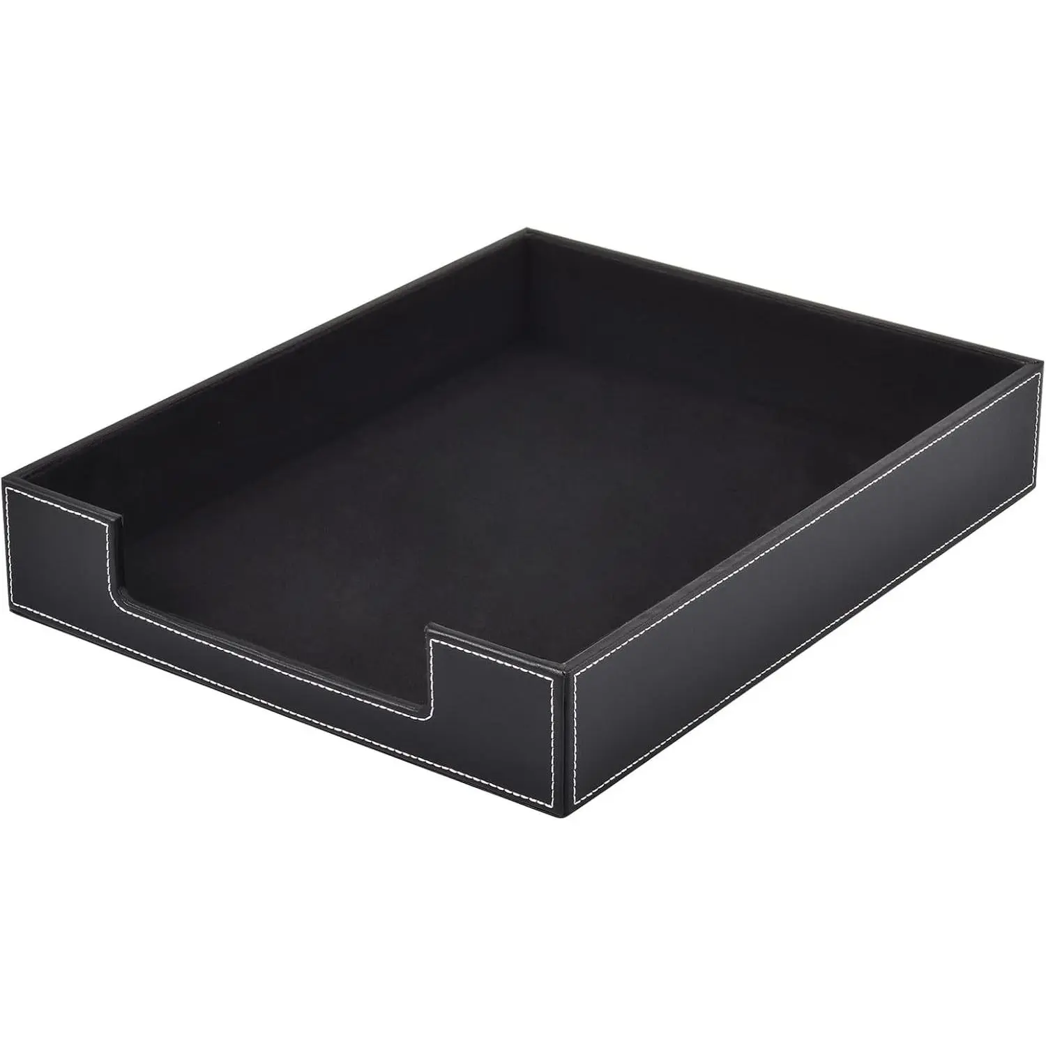 Black Leather Letter Tray, Stackable Multifunctional Office Desktop Organizer, Luxury Letter Holder Storage Box for Mail Paper Files Magazines Jewelry Cosmetics