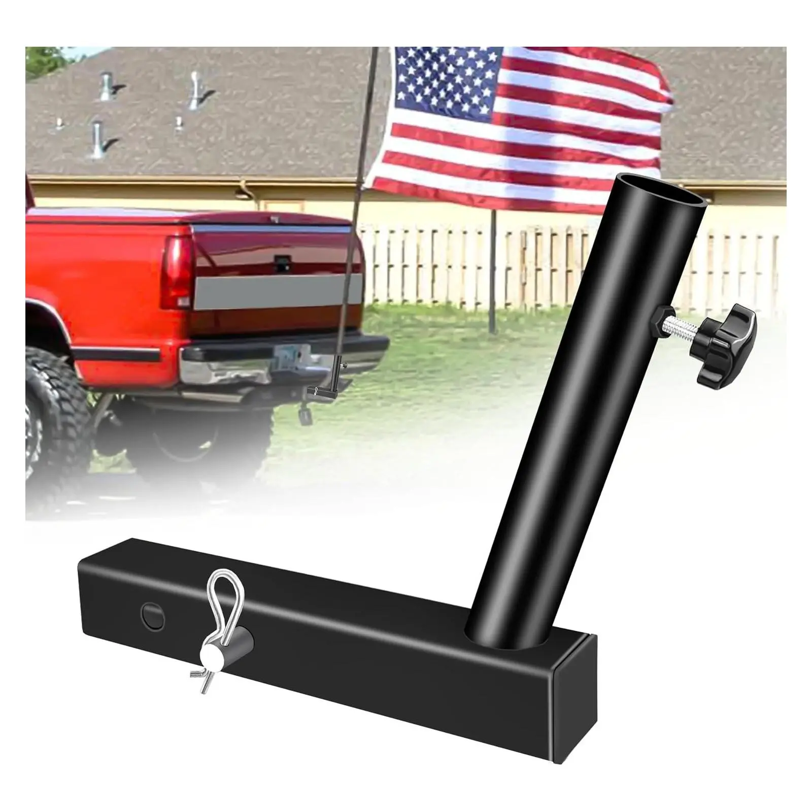 Heavy-Duty Hitch Flag Pole Holder for 2-Inch Receivers, Adjustable Truck Car Flag Pole Mount Kit for Jeep, SUV, RV, Pickup, Trailer – Rust-Resistant, Stable & Easy to InstallGift