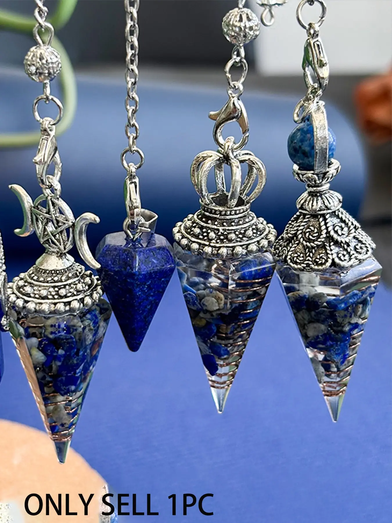 1PC Lapis Lazuli Pendulum Pendant, Lucky Mystical Crystal, Halloween Party Souvenir, Witch Divination Tool
