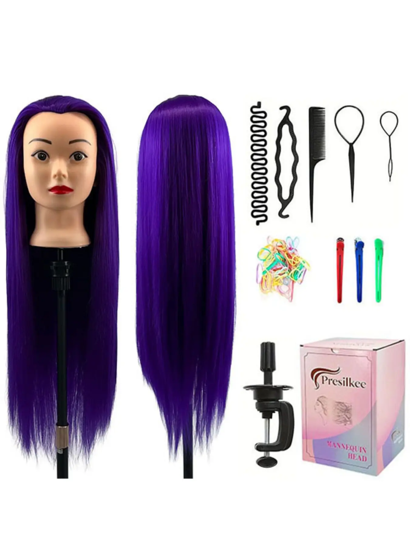 66cm Hairstyling Mannequin Head with Synthetic Hair, Realistic Braiding Practice Doll for Salon, Beauty School, Home Use, Durable Construction