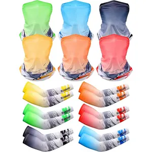 6 Sets UV Sun Protection Face Covering and Cooling Arm Cover Sleeves Set Summer Unisex Neck Gaiter Scarf Ice Silk Arm Sleeves  Men Women Outdoor Sports Hiking Hunting