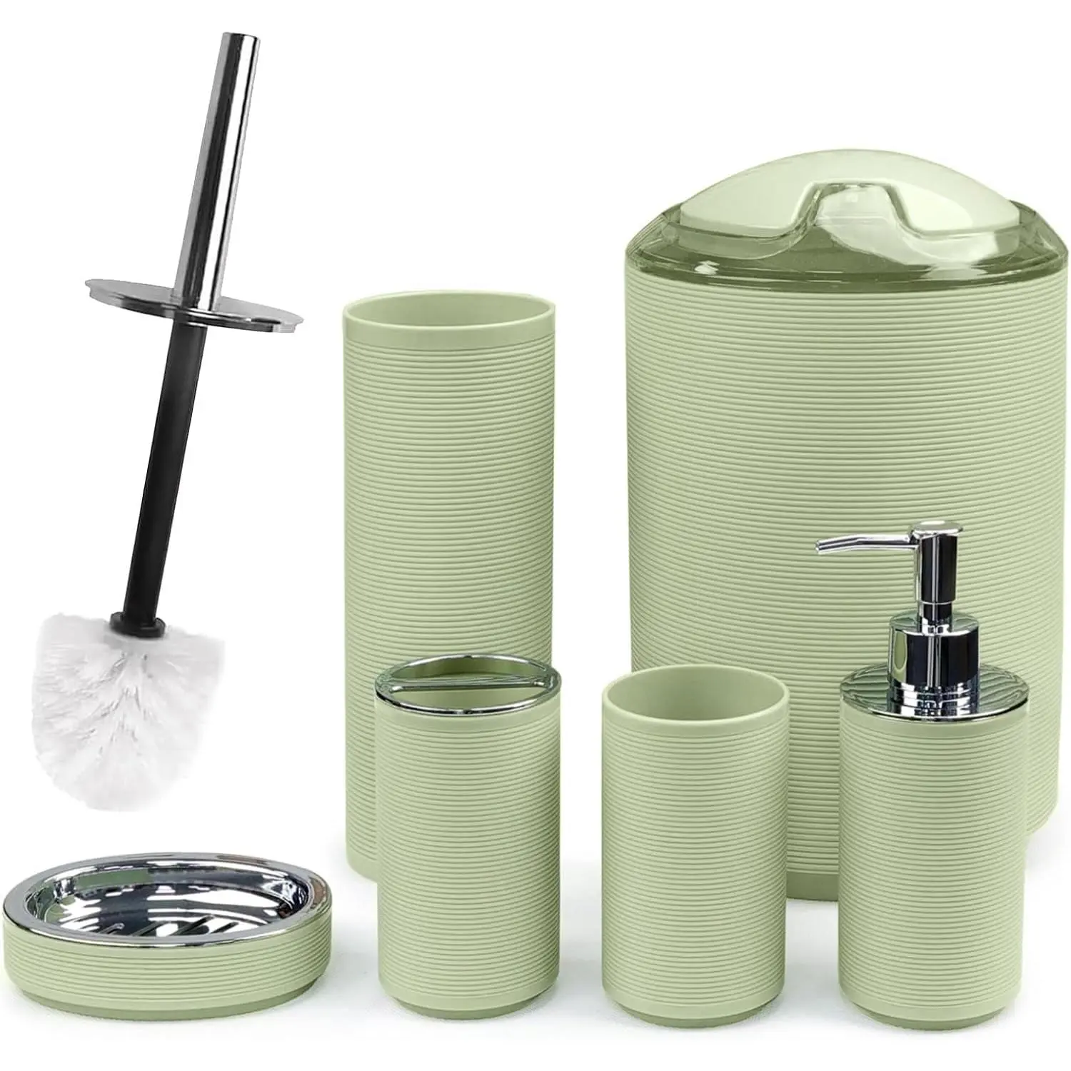 Bathroom Accessories Set 6 count Bath Ensemble(Green) | Includes Soap Dispenser,  Holder,  Cup, Soap Dish for Decorative Countertop and Housewarming  (Green)