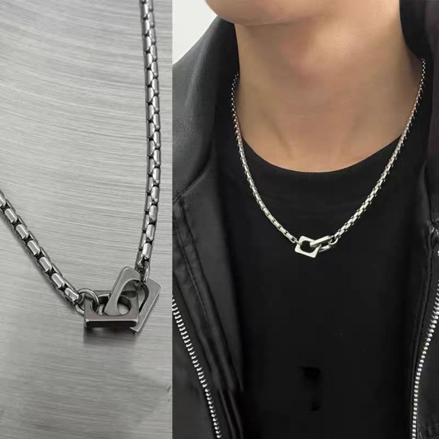 Simple double ring buckle titanium steel necklace men's cold wind niche high sense street hip hop collarbone chain couple accessories tide