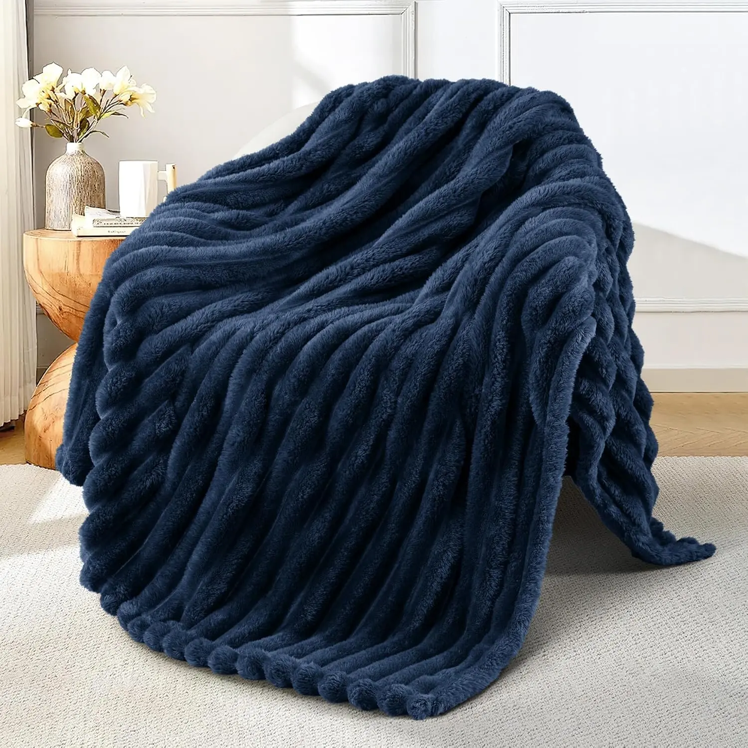 Striped Fleece Throw Blanket for Couch, Sofa, Bed, 50"x60" |   Soft Breathable, Lightweight Plush Fuzzy Decorative