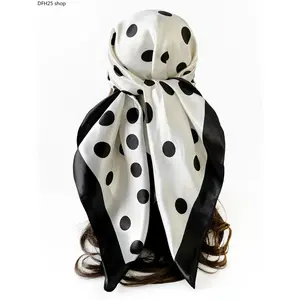 Polka Dot Square Scarf for Women, Satin Feel Headscarf and Hair Wrap, Lightweight Fashion Accessory for Daily Wear, Travel and Casual Styling