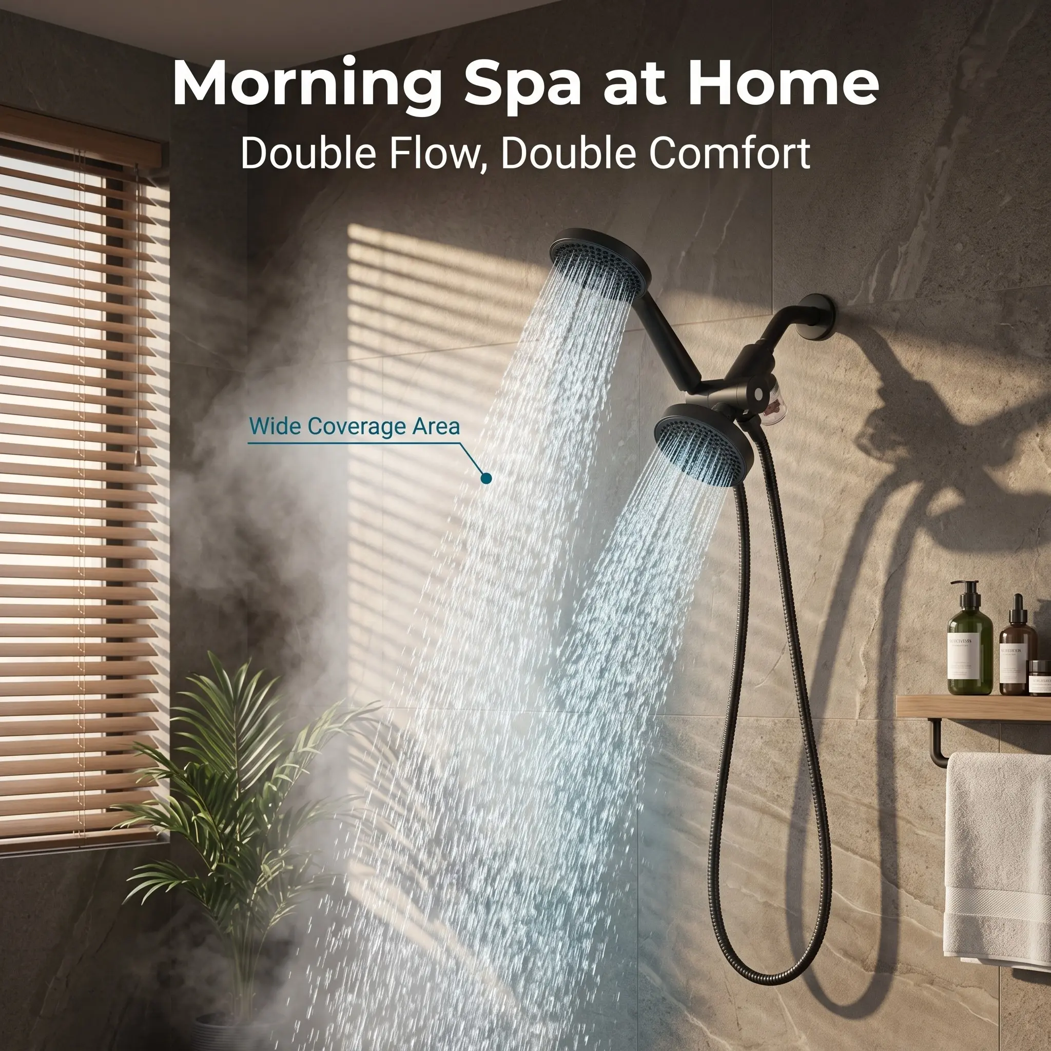 High Pressure Shower Set, Triple Outlet Shower Arm, Extra Long Hose, Easy Installation, Bathroom Shower Accessories, Handheld & Fixed Shower Heads, Handheld Shower Combo