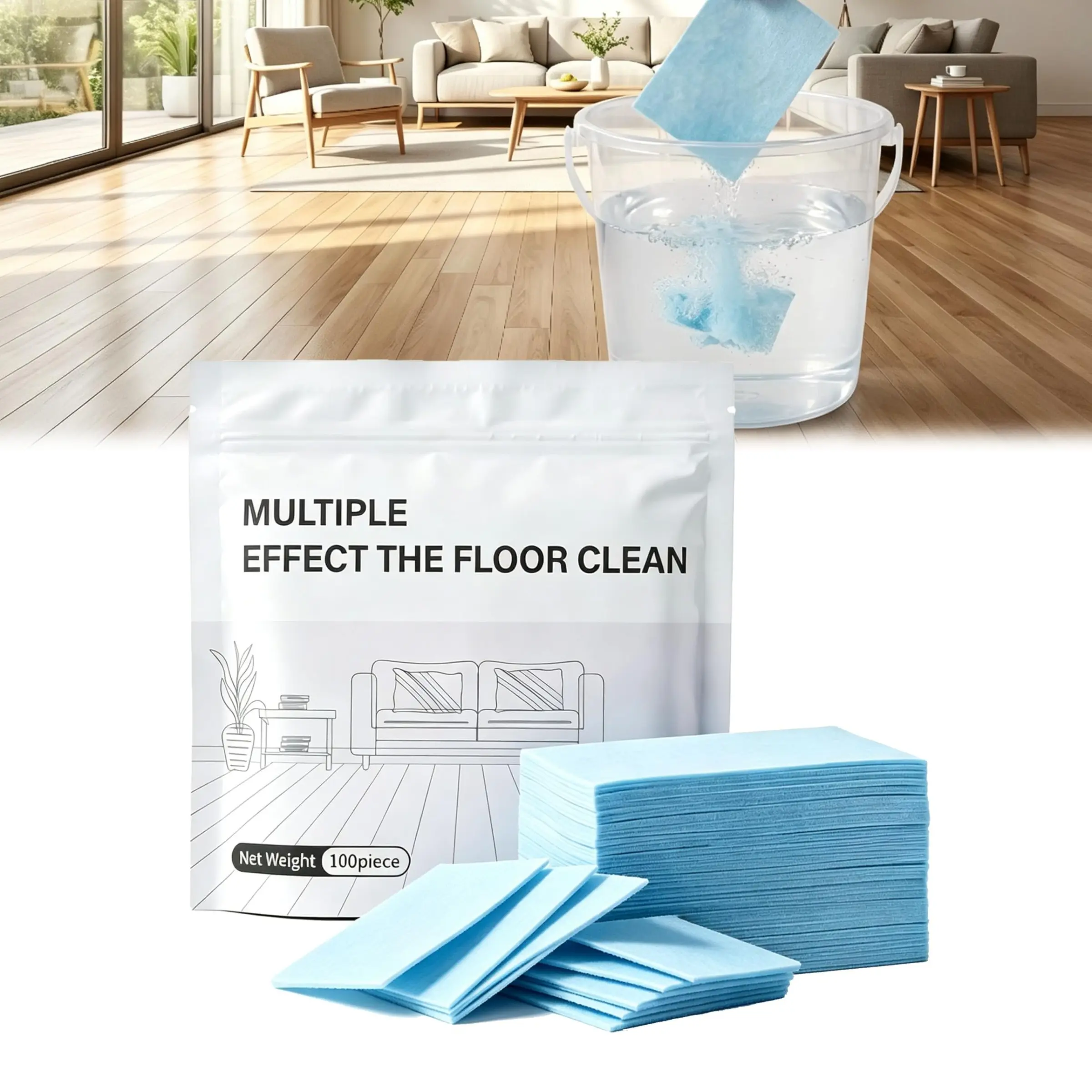 100pcs Floor Cleaning Tablets, Cleaners Tablets, Multi-Surface Cleaner, Water Soluble, for Hardwood, Laminate, Wall Tiles, Glass, Mop Friendly