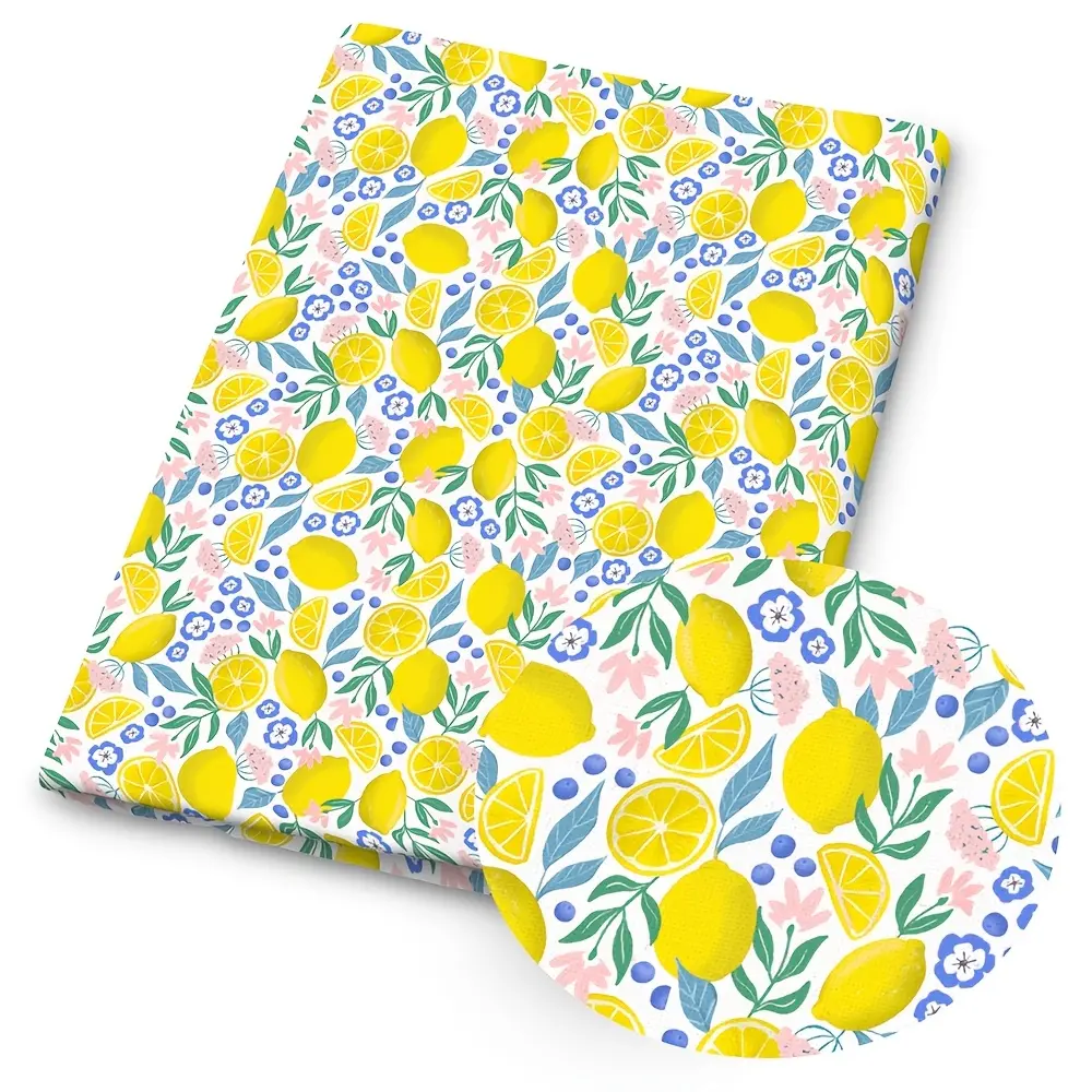 1pc Lemon Print Fabric - 59 X 19.68 Inches (150 X 50 Cm) Pre-Cut Polyester Fabric with Fresh Lemon Floral Patterns - Suitable for Sewing, Scrapbooking, Tablecloths And Crafts