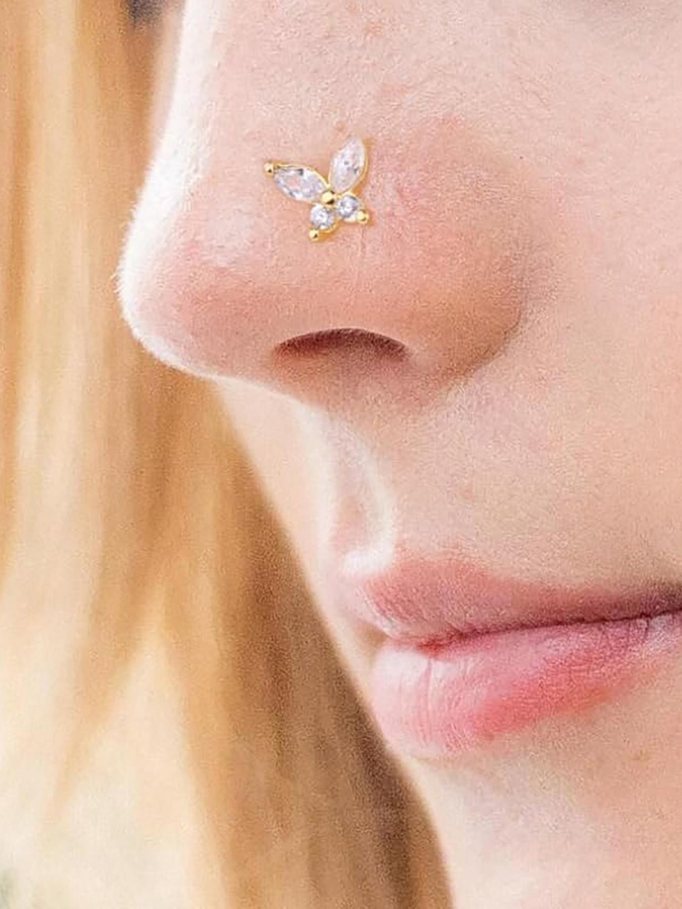 Fashionable Nose Rings, L Shaped Nose Studs, Dangle Nose Studs, Stainless Steel Nose Rings, Nose Cuff, Body Piercing Jewelry for Women & Men, Double Nose Pierced Jewelry