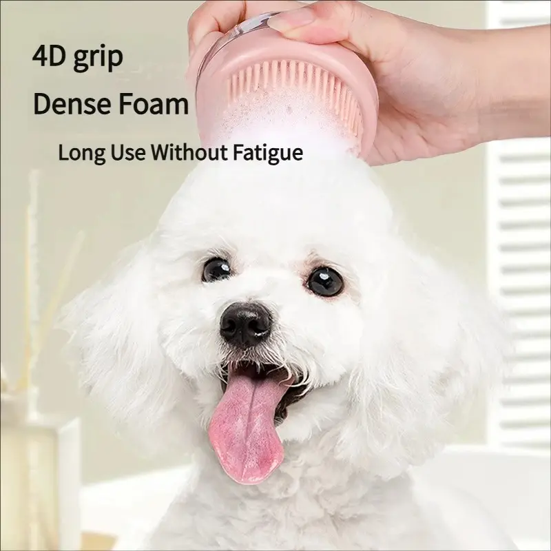 Three-In-One Pet Bath Brush with Shampoo Dispenser, Soft Silicone Material, Convenient Pet Grooming Tool, Suitable for Pets and Humans