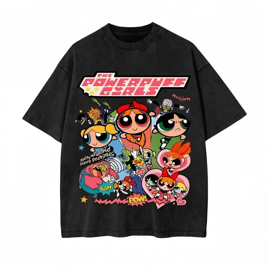Powerpuff Girls Vintage T-shirt, Aesthetic Graphic Tee 100% pure cotton Tshirts, Cute Retro Cartoon, Baddie Bubblegum Girl, Top Womenswear Streetwear Y2k Oversize Sweatshirt