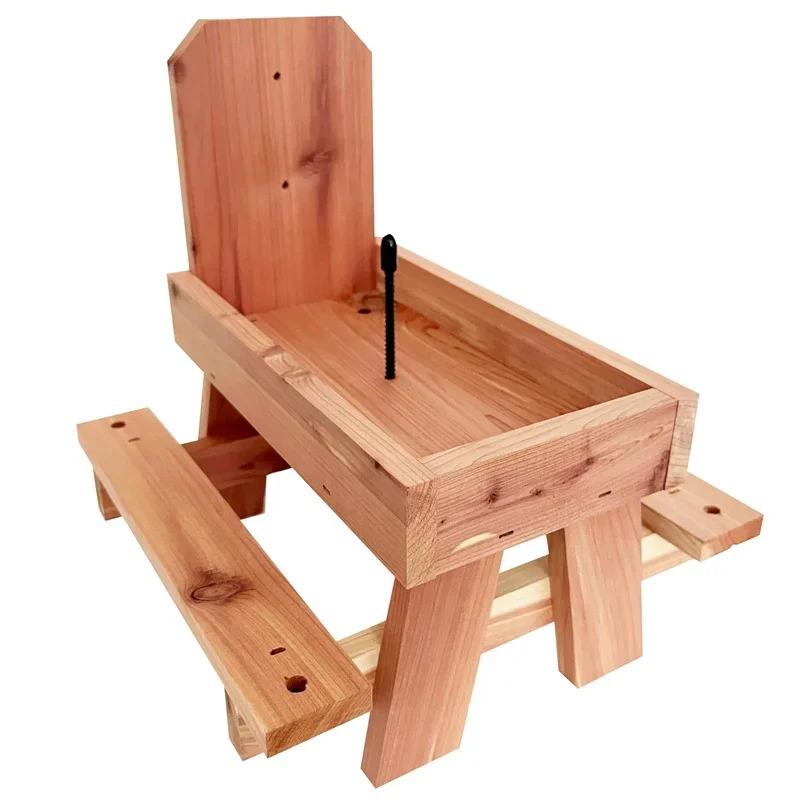 Red Cedar Squirrel Feeder Picnic Table Holds Corn Nuts Seeds Outdoor Hanging Mountable Wildlife Feeder Easy Drainage Fully