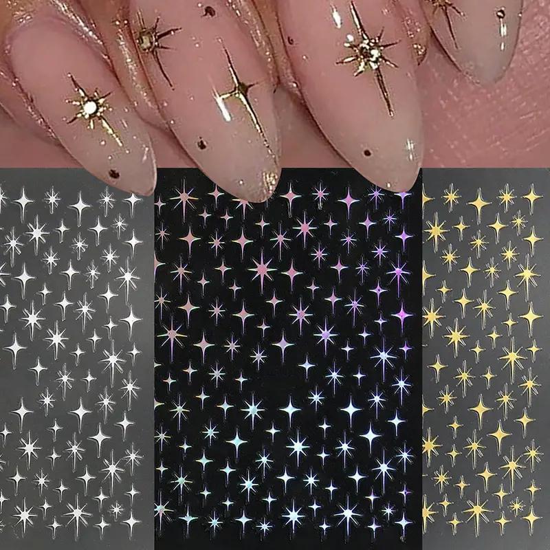 Star Pattern Nail Art Sticker, 6 Counts/set Laser Iridescent Glitter Nail Decoration Sticker, DIY Nail Art Decals for Women & Girls