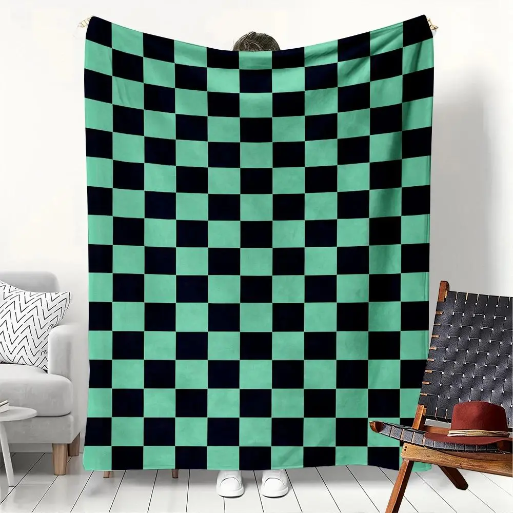 Checkerboard Black and Blue Checkered Flannel Blanket - Soft, Lightweight, Wrinkle Resistant - 60in*50in/80x60 Inches Throw for Home Office, All Season Use