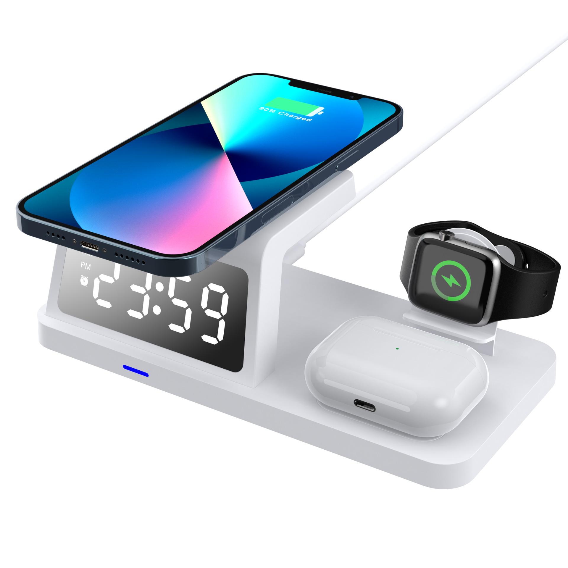 New private model mobile phone wireless charger, multifunctional fast charging 15W, clock, alarm clock, watch, earphone wireless charging
