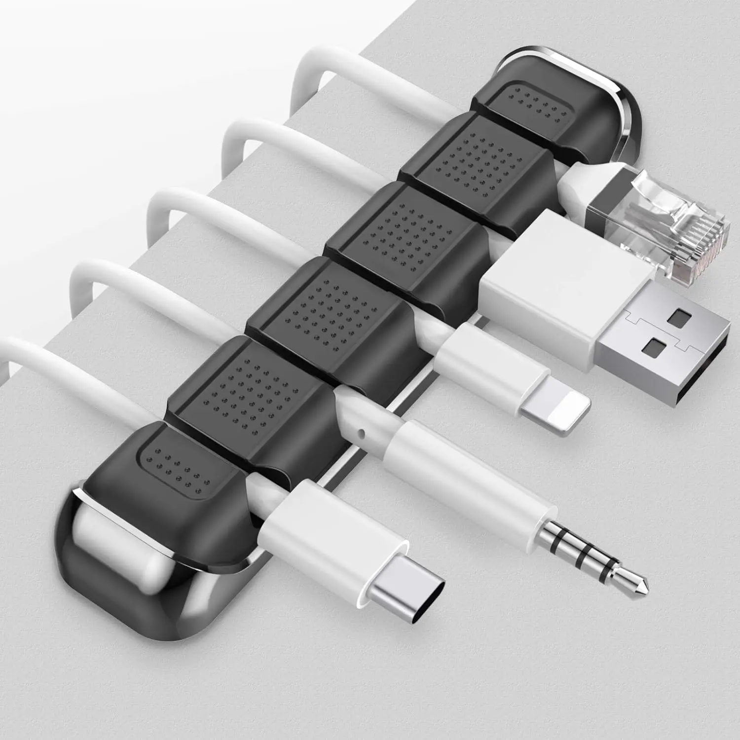 5-Slot Desktop Cord Keeper, Car Interior Wire Organizer Holder Clips for USB/Power Cords, Automotive Stowing & Tidying Accessory (Black)