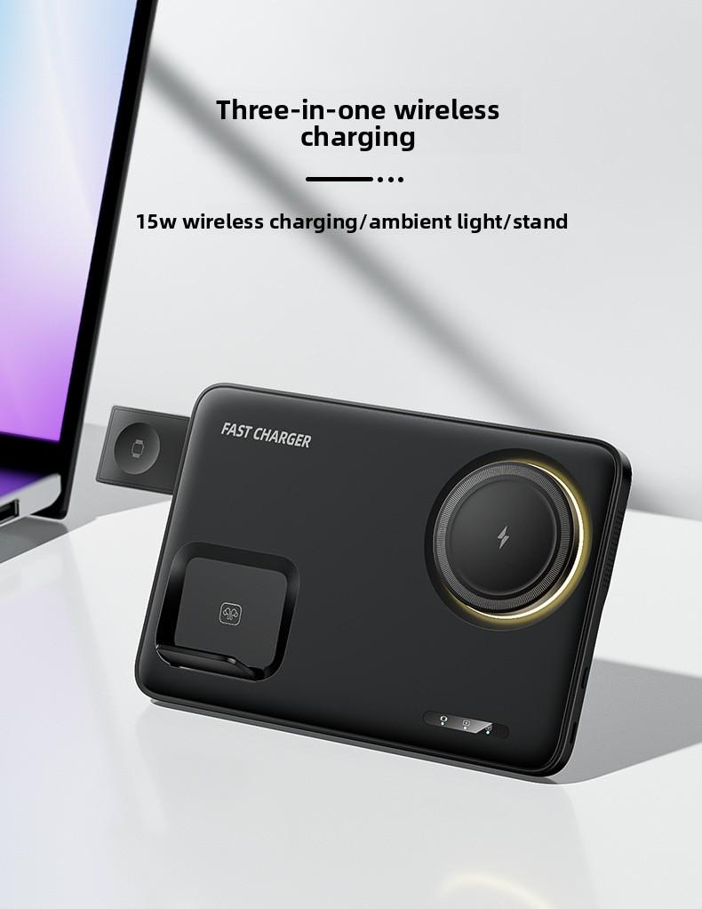 New foldable magnetic three-in-one wireless fast charger suitable for Apple phone stand wireless charging