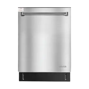 VEVOR 24 Inch Built-In Dishwasher, Stainless Steel Tub, 14 Place Settings and 8 Washing Programs, 23.82x 25.2x 33.78 Inch Low-Noise Dishwashing Machine with Upper/ Lower Racks and Zoned Storage