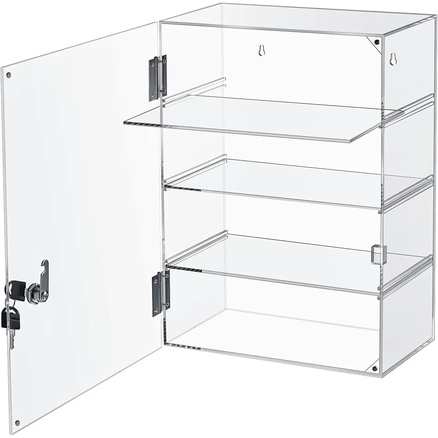 Display Case with Lock Key Countertop Display Case Clear  Display Cabinet Multi Functional Safe Storage Box for Retail Store (Removable 4 Tier,11.8 x 5.9 x 15.7 Inch)