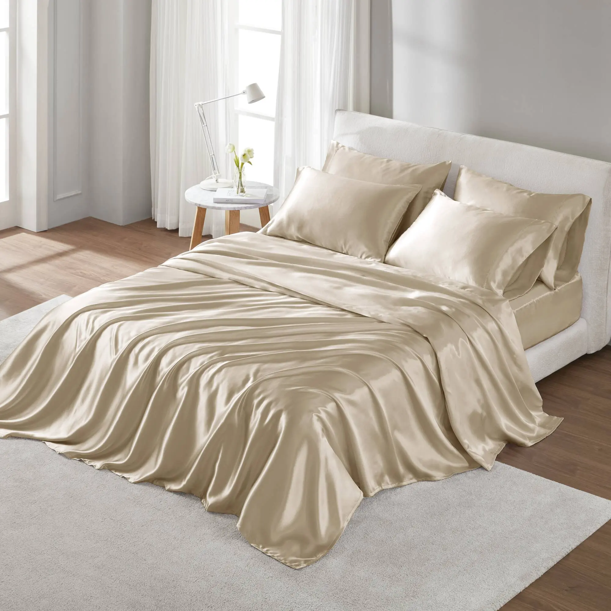 Nokaa Luxury California King Sheet Set – Wrinkle-Free Polyester Bed Sheets with Deep Pockets, OEKO-TEX Certified, 6-Piece Set (1 Flat Sheet, 1 Fitted Sheet, 4 Pillowcases), Champagne, Home Bedding