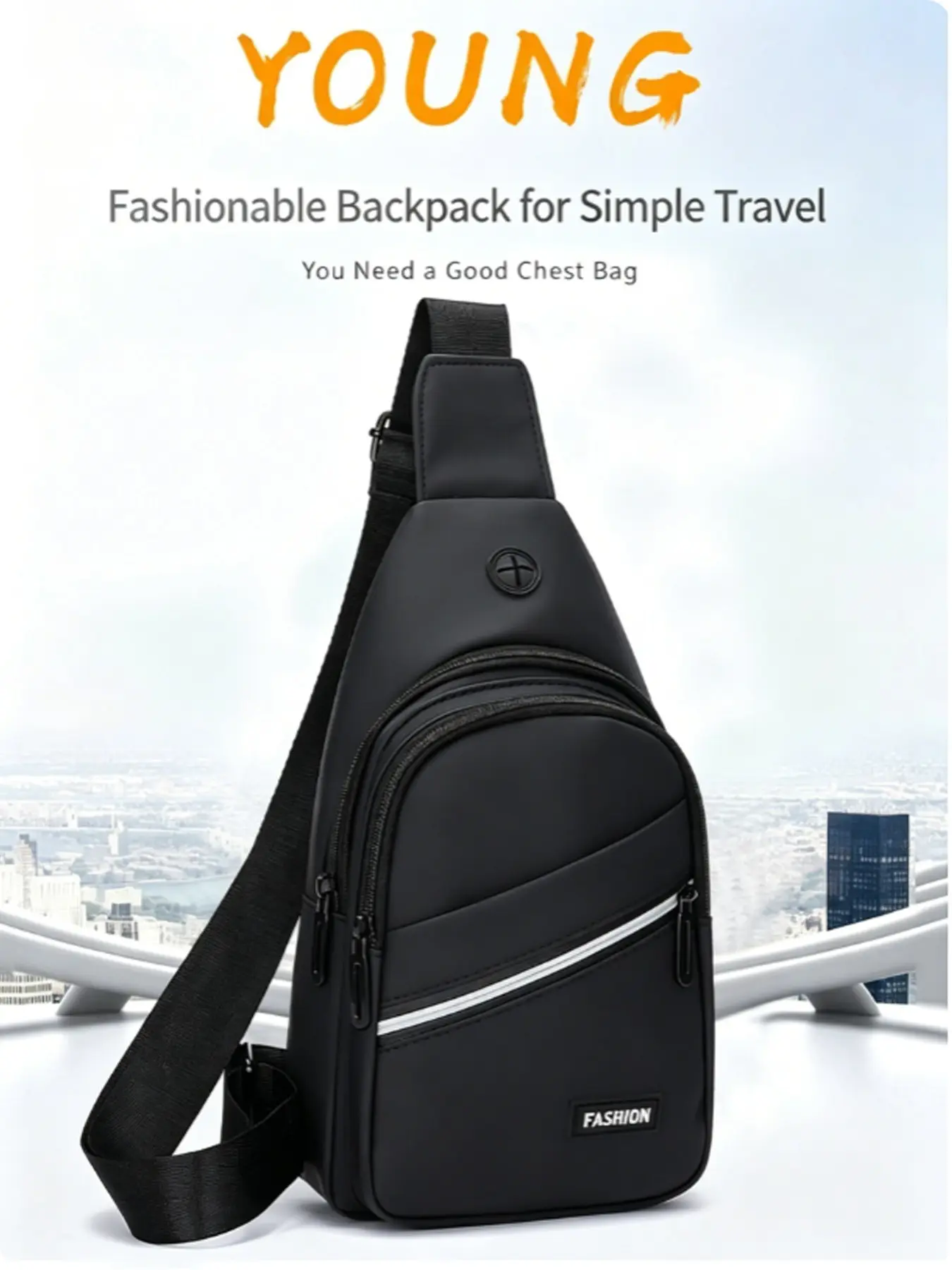Waterproof Sling Chest Bag for Men, Lightweight Crossbody Shoulder Pack with High Bright Reflective Strip, Metal Hardware Adjustable Strap, Large Capacity Casual Travel Sports Daypack Multifunctional Sling Bag 1 Pack