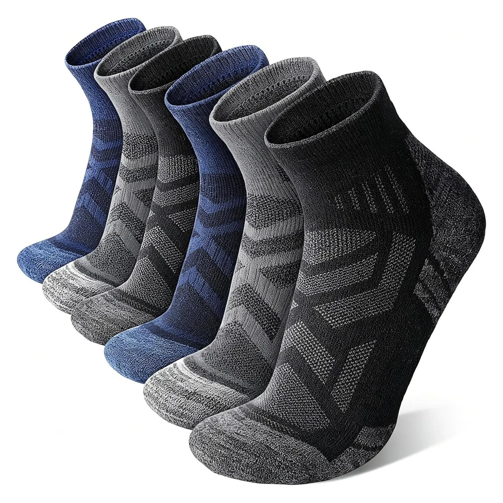 Merino Wool Quarter Ankle Hiking Running Socks for Women and Men, Enhanced Breathability, Dynamic Ventilation, Targeted Cushion, Stabilization System, Warm Thermal, Moisture-Wicking, 6 PairsGift