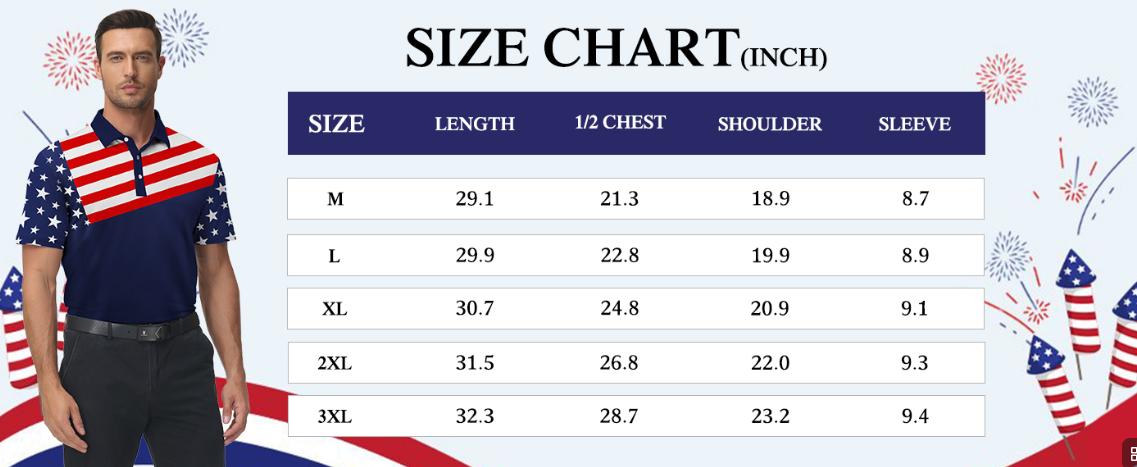 Men's Patriotic Polo Shirts Moisture Wicking Short Sleeves 4th July American Flag Golf Tennis Shirt Casual T-Shirt