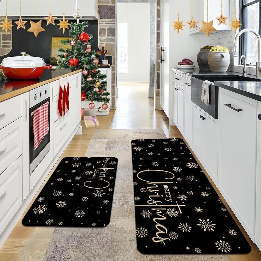 Christmas Kitchen Mats Set, Festive Wood Grain Design, Non-Slip Soft Low Profile, Winter Home Decor, Holiday Cooking & Celebrations, Home Decorative Rug