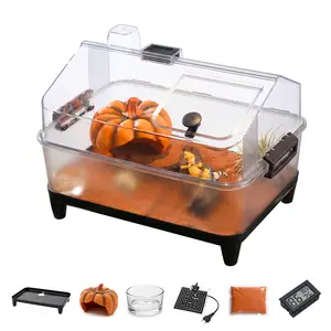 Small Reptile Enclosure Starter Kit, Acrylic Reptile Terrarium with Hideout, Food Bowl, Heating Pad & Hygrometer for Lizard or Hermit Crabs