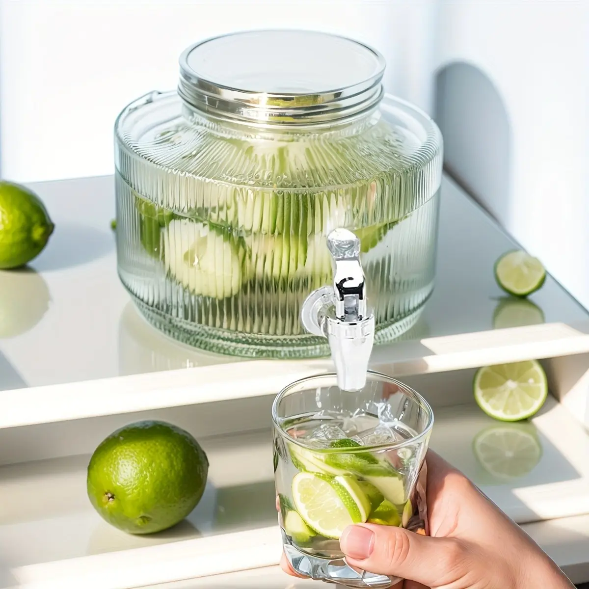 84.54oz Glass Multi-Purpose Container with ABS Faucet, Works as Liquor Infusion Bottle, Mixing Bucket, Jug, Jar for Fruit Tea, Beer, Soda Keg