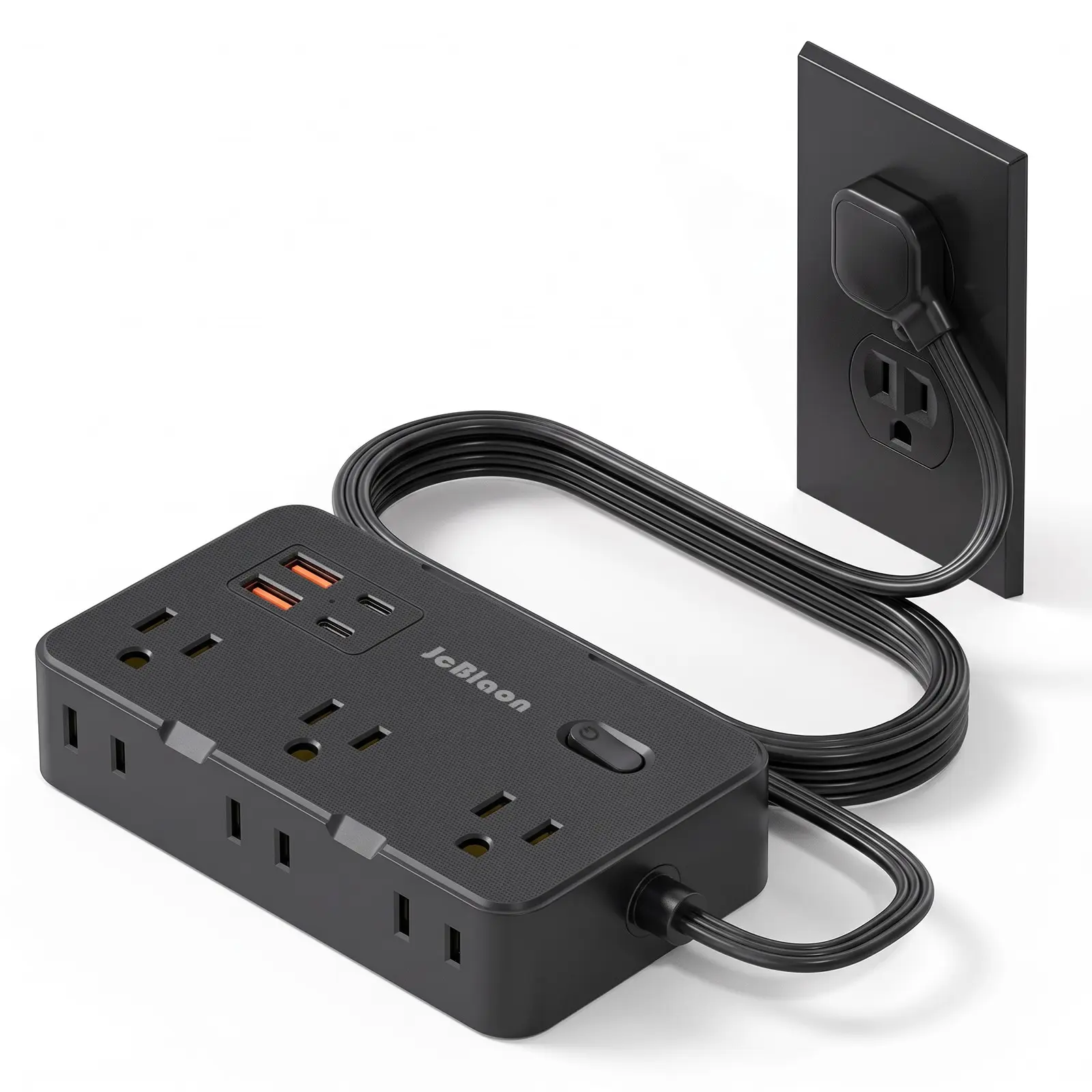 Surge Protector Power Strip with 6 Outlets 4 USB Ports (2 USB C),5 FT Flat Plug Extension Cord for Home Office, Dorm, 1050J, Widely Spaced Outlets, Ideal for Home Office,College Dorm Room Desk Essentials