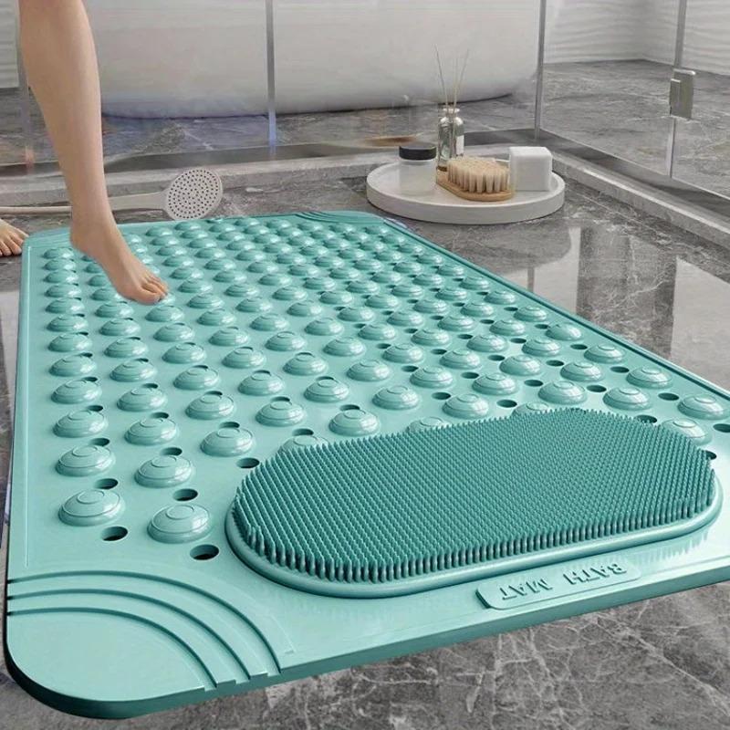 1pc non-slip shower mat, bathtub mat with drain holes and suction cups, foot massage shower rug, home bathroom, bathroom necessities