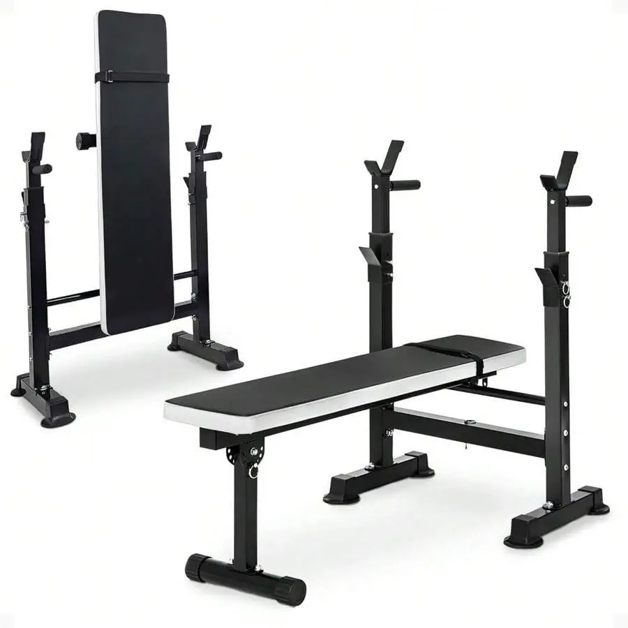 Steel Training Chair with Squat Rack - Foldable Home Fitness Equipment, 6-Position Barbell Rack, Adjustable Seat & Recliner, Multi-Exercise Mode, Various Colors, Fits Abs at Home, Sit-Up Seat-Straight Bar-Push-Up Training Standard Weight Benches, Sit-Up S