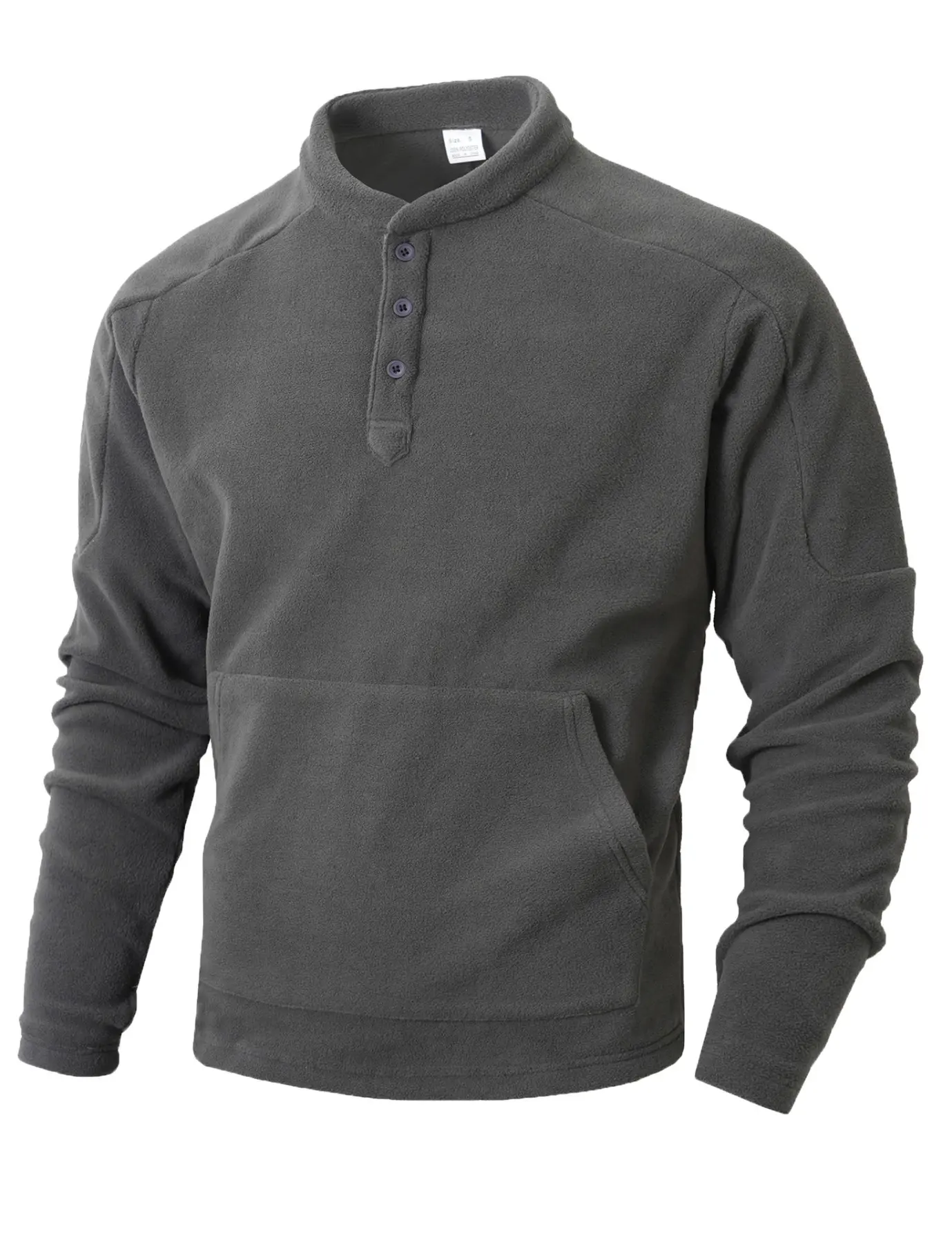 Men's Polar Fleece Quarter‑Button Pullover Sweatshirt, Stand Collar Long‑Sleeve Top With Kangaroo Pocket, Warm Relaxed‑Fit Shirt For Hiking Outdoor Daily Casual Wear