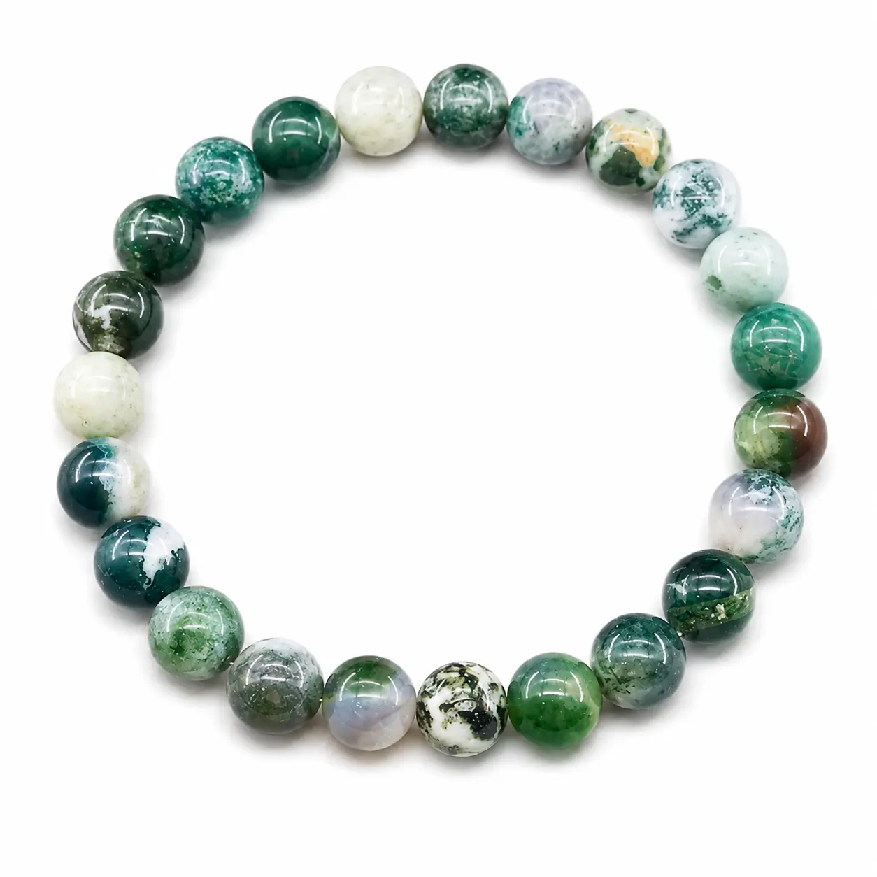 Women's 8mm Tree Agate-Style Stretch Green White Beaded Bracelet - Natural Look, Easy Stretch Fit, Unisex Birthday Gift-Ready Accessory, Everyday Casual Jewelry, Bracelet Stacking Compatible Costume String Bangle