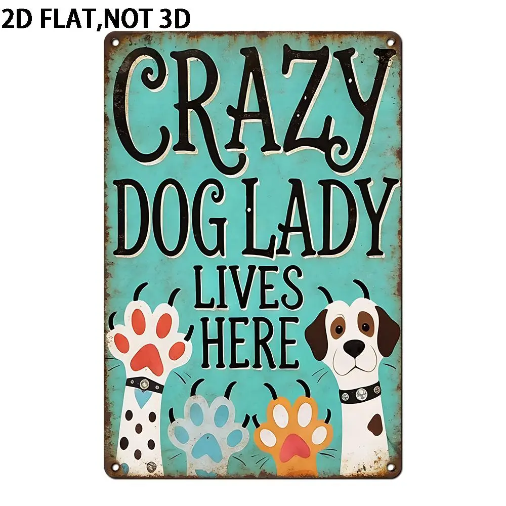 2D Flat, [2D Flat] 1pc 2D Flat Not 3D Metal Tin Sign, Crazy Dog Lady Metal Sign Metal Tin Sign for Man Cave, House, Home Vintage Decor Wall Decor Wall Art, Halloween & Housewarming Gifts, 8x12 Inch, 2D Flat