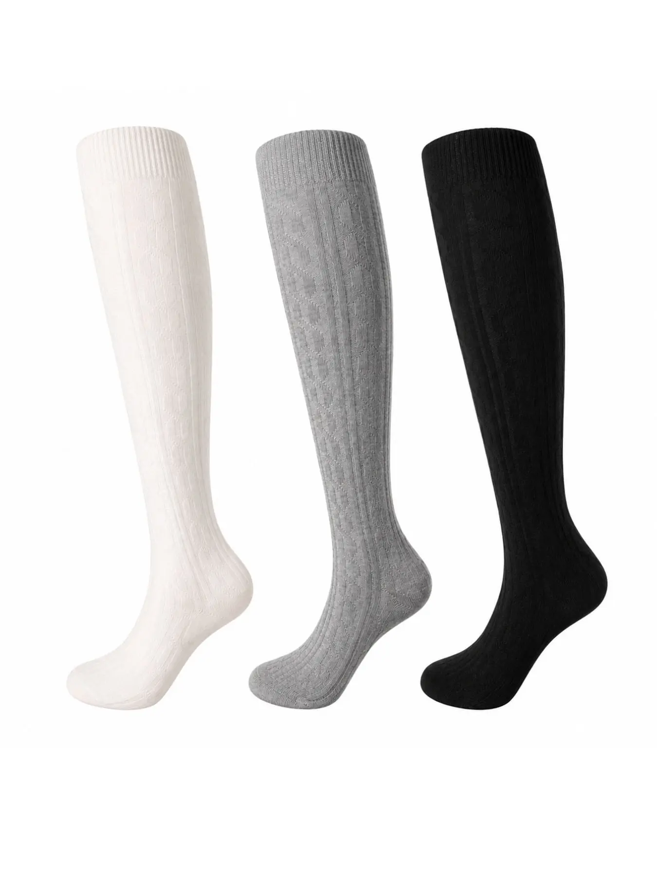 3 Pairs Comfy Slouch Socks Women Knit Knee-high Socks Long Calf Dress Socks Boot Long Tube Scrunch Sock for Woman Uniform Stockings Solid