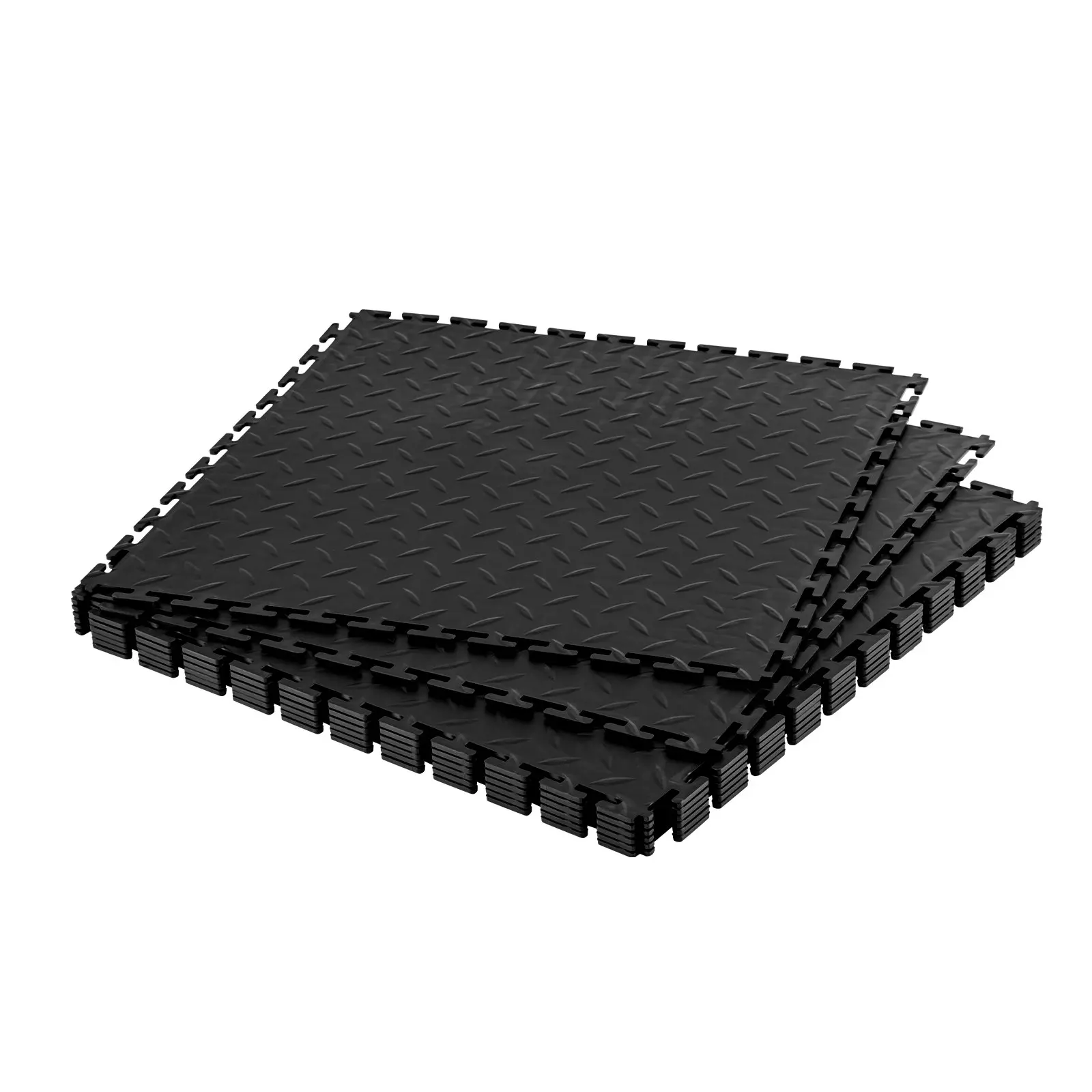 VEVOR 8-Piece Garage Modular Base Tiles, 20.2x20.2x0.2 in Interlocking PVC Mats, Diamond Plate Slip-Resistant Flooring for Workshop, Warehouse, Tool Room