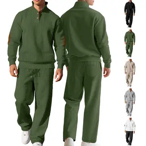 Men'S 2 Piece Outfits Fall Mock Neck Jacquard Ribbed Knit Sweater & Casual Pants Versatile Matching Set
