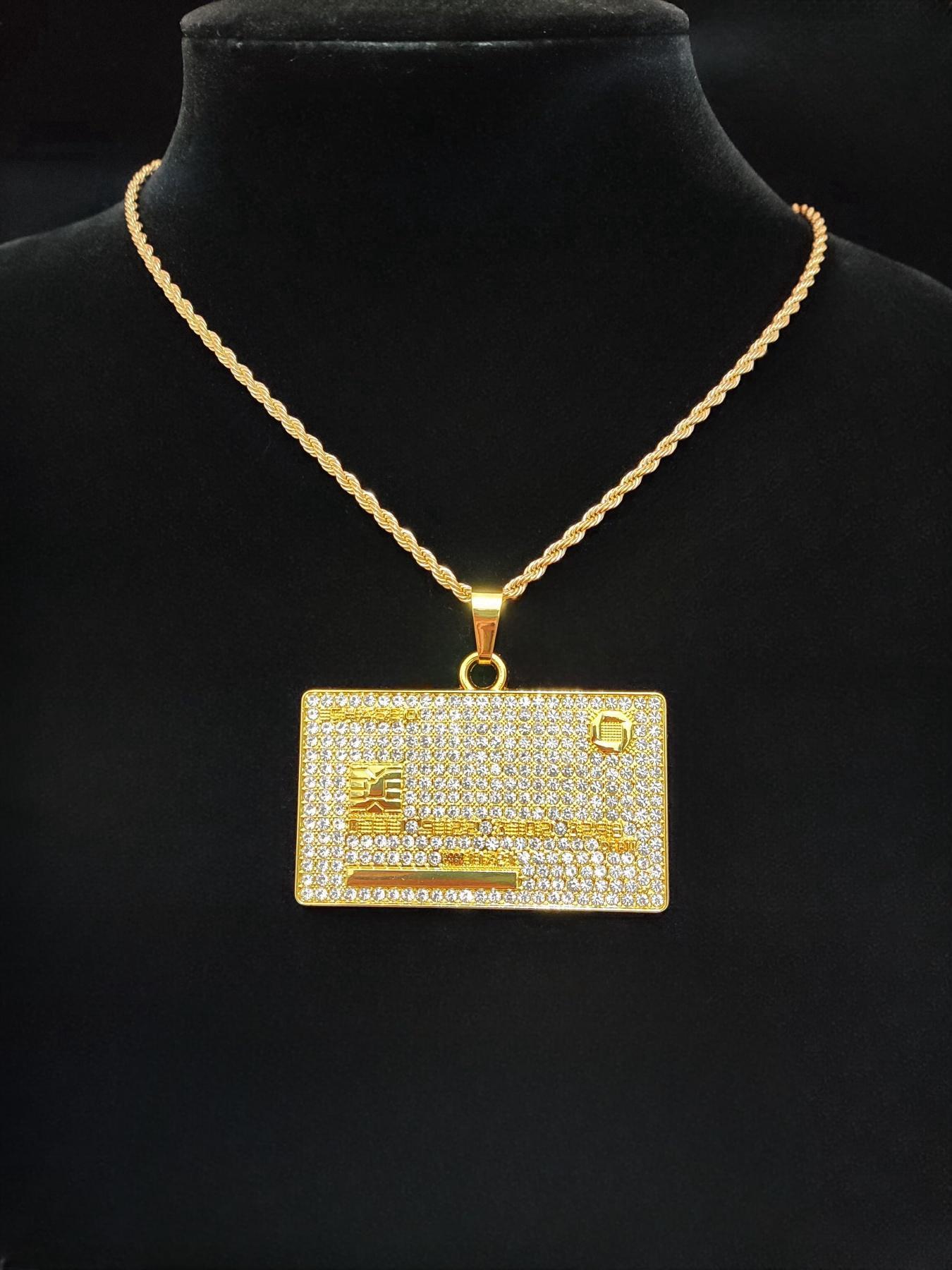 Fashion Creative Bankcard Shaped Pendant Necklace for Men & Women, Stainless Steel Twist Chain Necklace for Party, Daily Clothing Decor, Trendy Exquisite Jewelry for Birthday Gift, Statement Necklace, Cuban Link Necklace