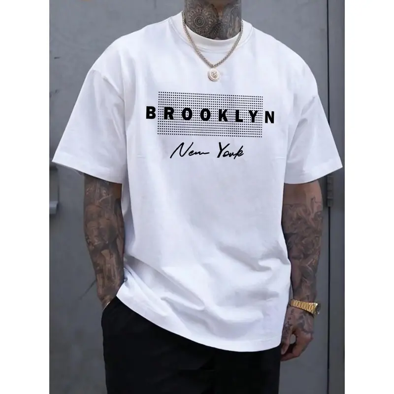 Men's Letter Print Round Neck Tee, Men's Summer Clothes, Regular Fit Casual Fashion Comfy Streetwear Shortsleeve Crew Neck T-shirt for Summer, Men's Clothing, Graphic Tees, Fashion Men's Top for Daily Wear, 90s Clothes, Tshirt, Menswear, Vintage Clothes