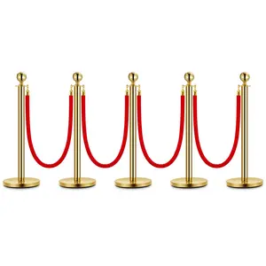 GARVEEStanchions and Velvet Ropes Set - Elegant Crowd Control Barriers and Queue Poles in Gold Finish, Ideal for VIP Red Carpet Events, Available in 4-Pack and 8-Pack Options for Sophisticated Event Management
