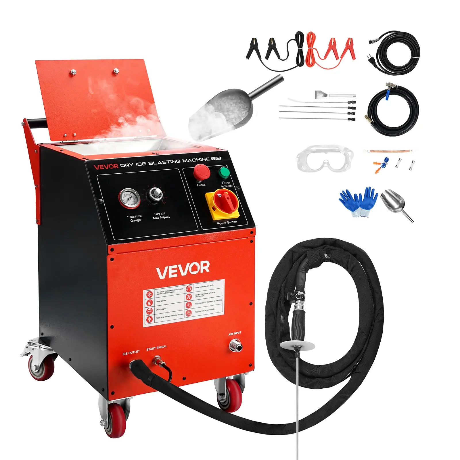 【DealsForYouDays】VEVOR Dry Ice Blasting Machine, 11LBS (5KG) Capacity Dry Ice Cleaning Machine with 4 Nozzles, Adjustable Pressure Dry Ice Amount, Movable Blaster Cleaner for Automotive Ship Aviation Chemical, 120V