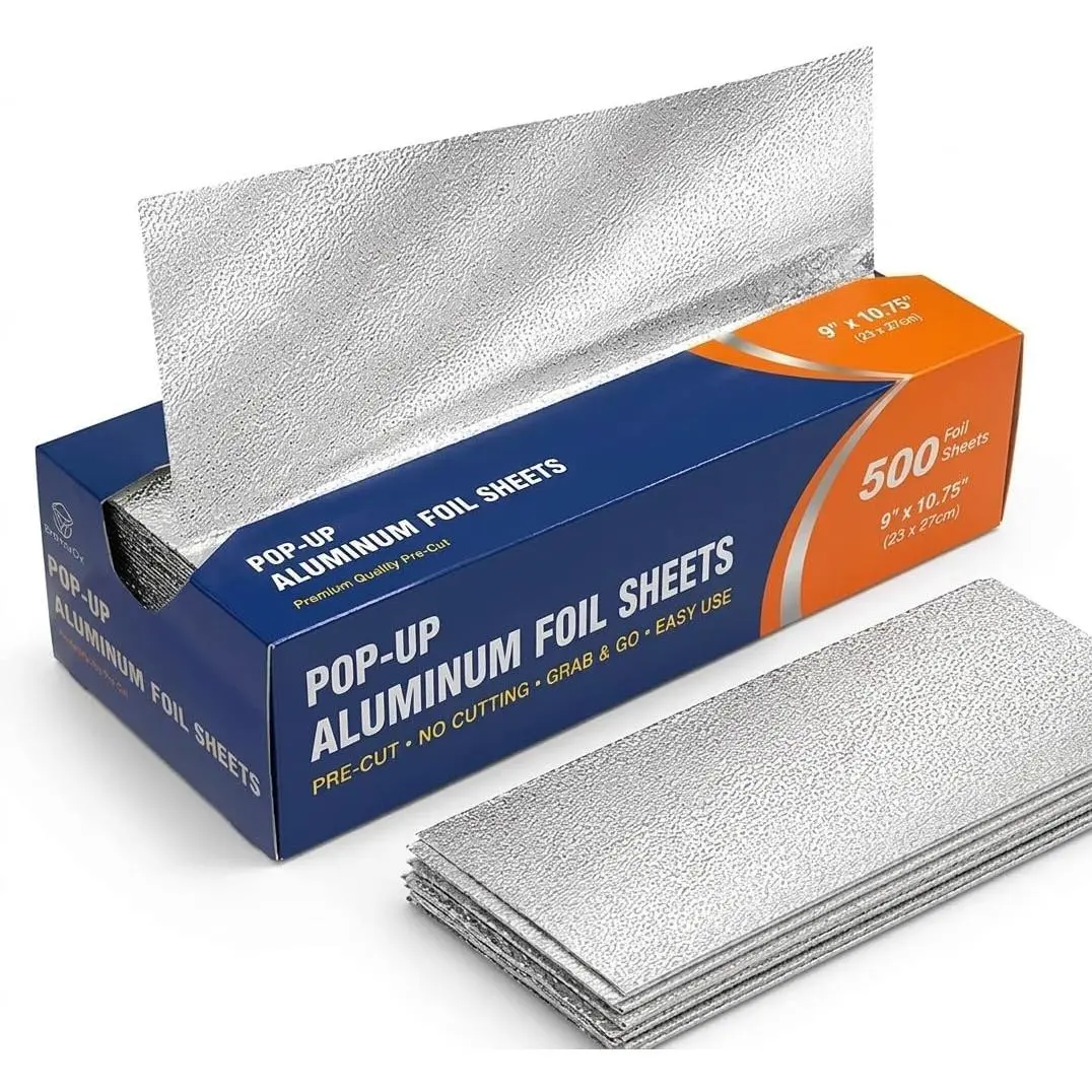Foil Sheets Pre Cut Pop Up, 9 x 10.75 Inches, 500 Sheets Bulk Pack, Disposable Foil Wraps for  Service, Catering, BBQ, Restaurant, Kitchen Use –