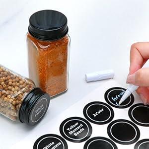 24pcs Spice Jars with180 Labels,Glass Spice Jars, Seasoning Containers,Seasoning Organizer,Include black metal lid, pen, grinder, stainless steel funnel, two type inner plugs