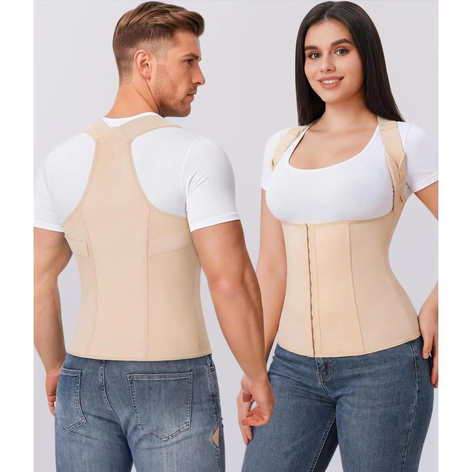 Back Brace Waist Trainer for Women – Adjustable Posture Corrector & Back Straightener, Full Back Support Belt for Pain Relief (X-Large, Beige)