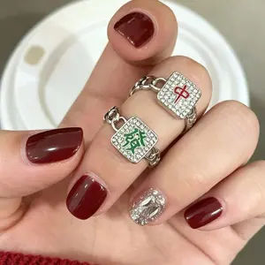 Light luxury fashion mahjong red fortune ring, Korean style ins niche high-end personalized design index finger ring, birthday anniversary gift for girlfriend, sister, mother