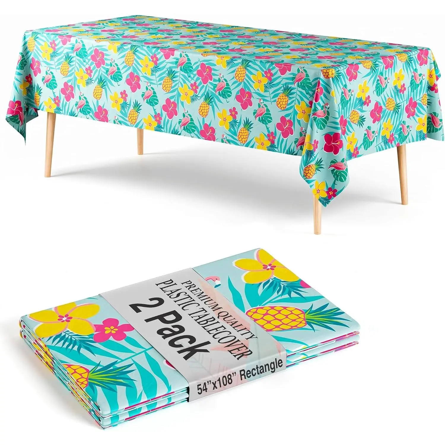 2 Pack Disposable Summer Tablecloth 54 x 108 Inch –  Plastic Table Covers, Rectangular, Durable & Spill-Proof for Parties, BBQ, Picnic, Outdoor & Indoor Use