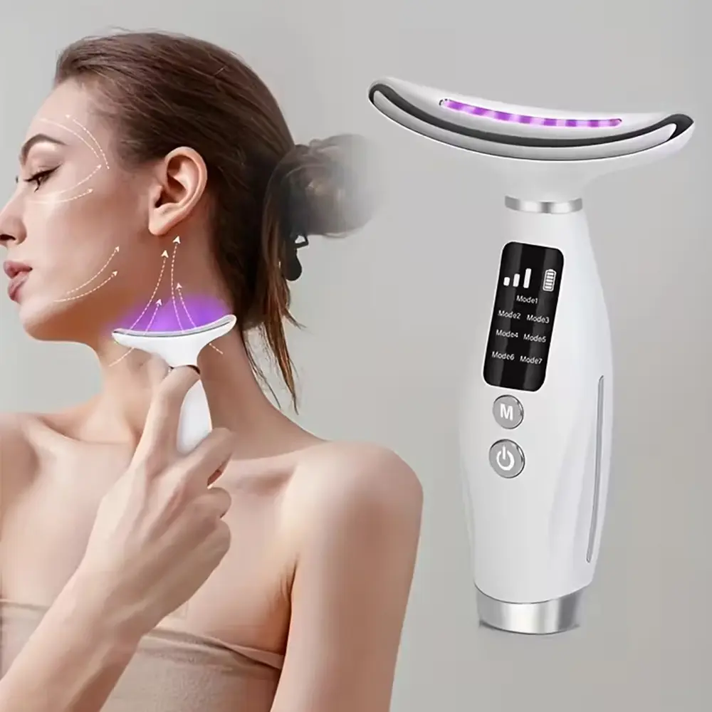 Rechargeable Facial & Neck Massager USB Charging, 7 Adjustable Modes, Firming Face Care Beauty Instrument, Skin Firming Tool, Women's Slimming Tool Gift
