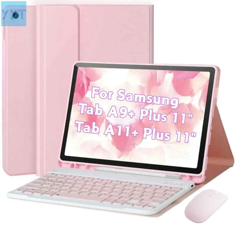 YYT1  BT Wireless Keyboard Case with Mouse, Stylus Holder, Covers & Tablet Casing Samsung Galaxy Tab A9+/Plus 11in  (SM-X210/X216/X218) - Pink Smart Tablet Accessories